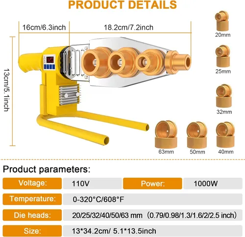 Vista 2 de JIAWANSHUN Máquina de soldadura de tubos de plástico, soldador de tubería de agua de plástico de 110 V con 0.79, 0.98, 1.26, 1.57, 1.97, 2.46