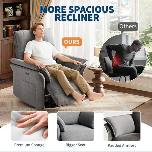 Vista 8 de Power Swivel Glider Recliner Chair, Chenille Grey