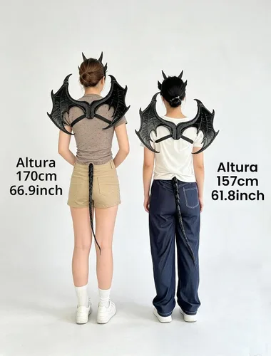 Vista 2 de Himine Alas de dragón Props Cosplay Wing con máscara de cola Negro