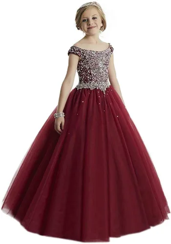Vista 4 de Junguan Vestidos de baile formales con hombros descubiertos para niñas, vestidos de baile de princesa Aline 2020 TF002