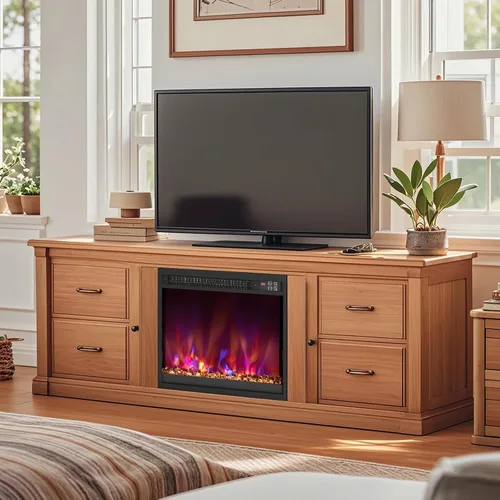 Vista 9 de SIMOE Inserto de chimenea eléctrica de 18 pulgadas, inserto de chimenea empotrado de 1500 W, pequeño con control remoto, temporizador de 0.5-9H, 8