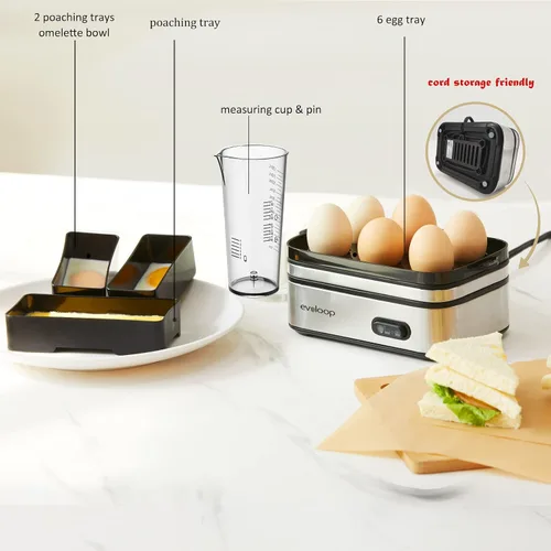Vista 5 de Evoloop Rapid Egg Cooker eléctrico 6 huevos con hervidores eléctricos Evoloop 1.7L