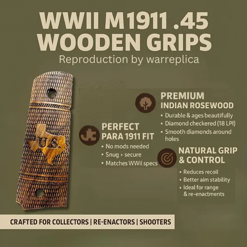 Vista 86 de WWII US M1911 / 1911 .45 Puños de madera - Reproducción