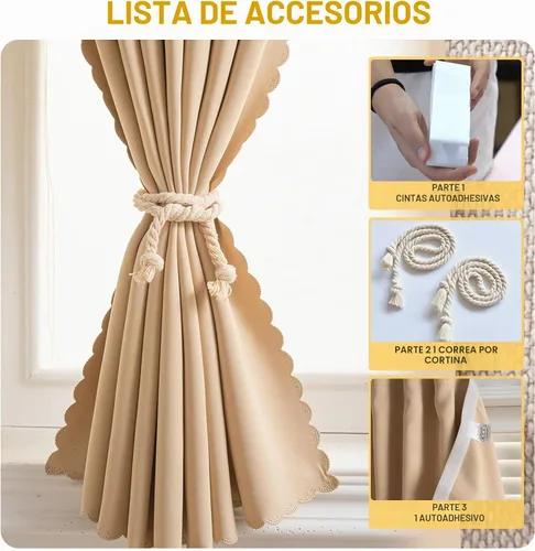 Vista 6 de Cortinas autoadhesivas, sin taladrar, sin varilla, cortinas opacas fáciles de instalar para persianas de ventana, dormitorio