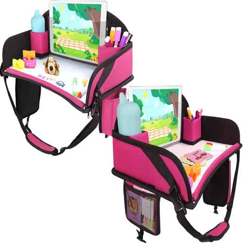 Vista 12 de 2 piezas Bandeja de viaje para niños, bandeja para asiento de coche para niños Viaje, Esenciales de viaje en carretera para niños con kit de dibujo