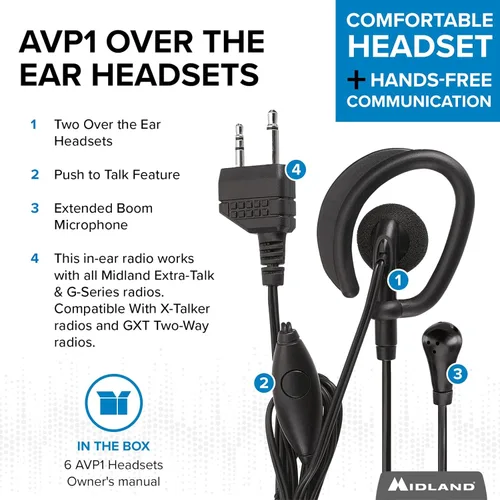Vista 2 de Midland AVP1 VOX Auriculares de micrófono manos libres para radios portátiles Midland - Paquete de 6