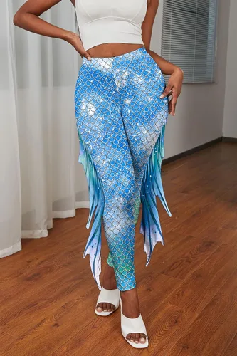 Vista 4 de AIEOE Leggings de sirena para mujer, pantalones de cola alta para adultos, para yoga, entrenamiento, escalas de Halloween, mallas de disfraces