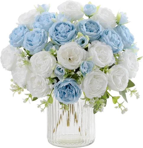 Vista 19 de 2 racimos de flores artificiales de peonía beige, ramo de peonías de seda para bodas, fiestas, centros de mesa, arreglos florales, decoración