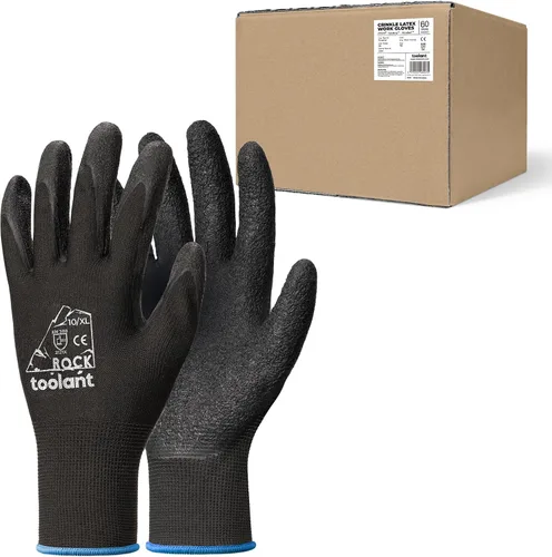 Vista 41 de toolant Guantes de trabajo de látex arrugado a granel, guantes de seguridad con revestimiento de goma para hombres y mujeres, 12 pares para Negro