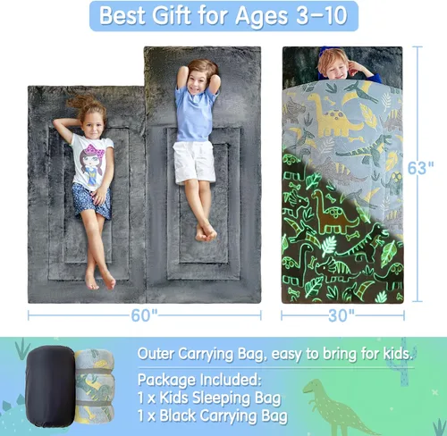Vista 3 de Sacos de dormir para niños y niñas, saco de dormir espacial con estrellas que brillan en la oscuridad, tapete para siesta súper suave para fiestas