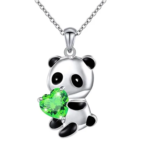 Vista 10 de YienDoo Gargantilla de cristal de panda, collar de corazón de cristal blanco de panda con colgante de oso panda, collar de amor de corazón de panda