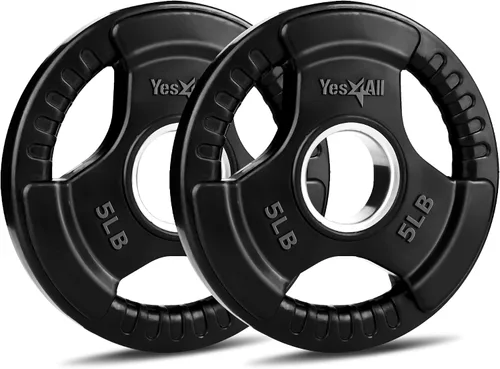 Vista 7 de Yes4All Rubber Coated Weight Plate, 5-70 Lb Cast Iron Weight for 2-Inch Barbell, 3-Handle Design for Easy Grip, Strength Training, Weightlifting &