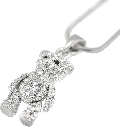 Vista 3 de Spinningdaisy Collar de oso de peluche movible chapado en plata con cristales