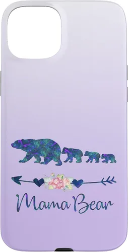 Vista 9 de Teal Blue Purple Floral Mama Bear Three Cubs Silver Purple Case for iPhone 17
