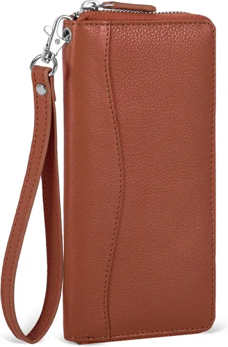 Vista 10 de Oak Leathers Cartera de cuero para mujer – Cartera Clutch RFID para mujer con 8 portadores de tarjetas de crédito, bolsillo para monedas, regalo