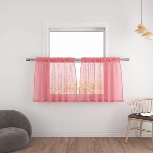 Vista 49 de UPOPO Paneles de Cortina Beige Pequeños Cortinas Transparentes de Gasa de 16 Pulgadas de Largo Cortinas de Cocina de Voile con Textura de Lino