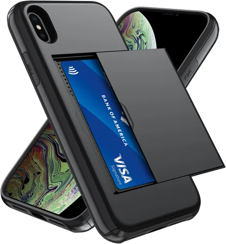 Vista 97 de Qinmay Funda compatible con iPhone 7 Plus/8 Plus con tarjetero, doble capa a prueba de golpes, funda protectora resistente con ranura oculta Negro