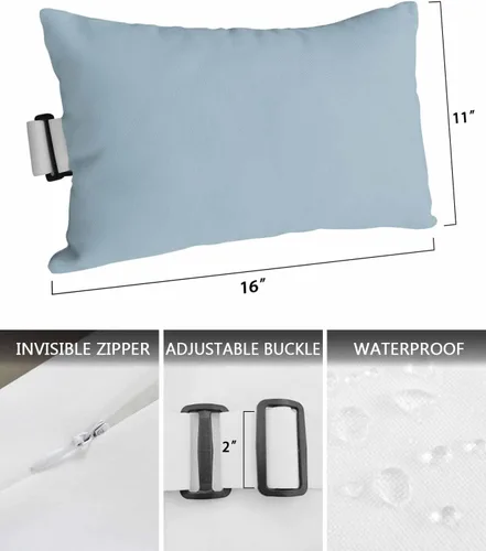 Vista 3 de Almohada para silla de playa para exteriores, color azul, para tumbona, almohada reclinable impermeable con banda elástica e insertos de almohada