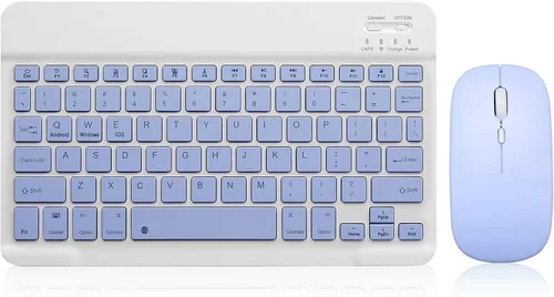 Vista 8 de Paquete de 2 teclados y mouse Bluetooth Combo de teclado inalámbrico portátil recargable para Apple iPad, iPhone, iOS 13 y superiores, Samsung, Rosa