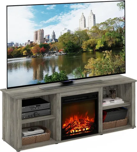 Vista 22 de Furinno Jensen Soporte de Centro de Entretenimiento con Chimenea para TV de hasta 55 Pulgadas, Americano, Eléctrico con Cable, Ajustable