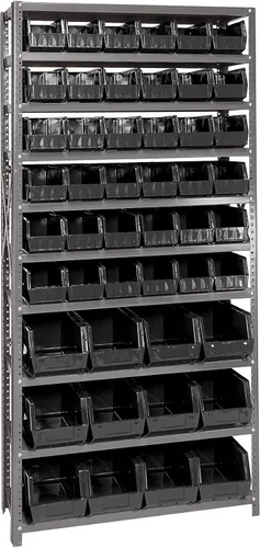 Vista 278 de Quantum QSBU-245BK Heavy Duty Shelving Unit with (7) Shelves and (24) QUS245 Black Bins for Garage Warehouse Storage Distribution 400 lb Load