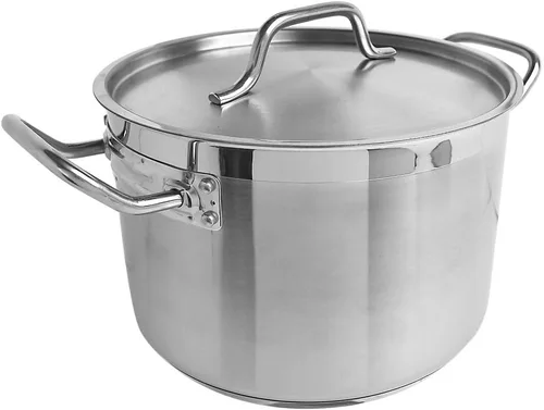 Vista 4 de TrueCraftware - Olla de acero inoxidable de 8 cuartos con tapa - Olla grande de inducción resistente, utensilios de cocina para cocinar a fuego
