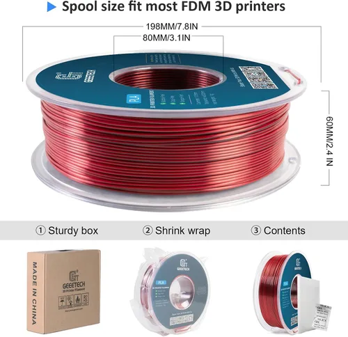 Vista 5 de Geeetech - Filamento PLA de 0.07 pulgadas, filamento de seda de bicolor, consumo dicromático de coextrusión brillante, 2.2 libras, 1 carrete