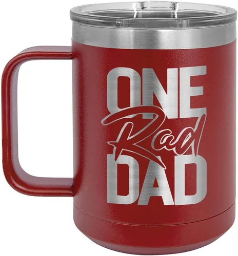 Vista 18 de ONE RAD DAD Taza de café negra de 15 oz con tapa deslizante Taza de café de viaje aislada Ideas de regalos del día del padre de hijo o hija
