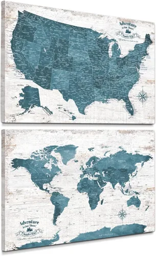 Vista 21 de IPIC - Lienzo con mapas de EE. UU. para decoración de pared, mapa con pin de empuje para marcar viajes, mapa de viaje impreso de EE. UU.