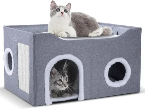 Vista 9 de Casa para gatos de interior – Cueva plegable para gatos y cama cubierta para gatos, escondite acogedor para mascotas pequeñas y gatos grandes