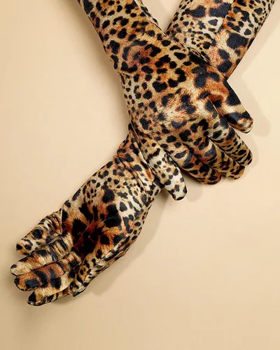 Vista 9 de BXT Guantes largos de terciopelo con estampado de leopardo y cebra para mujer, accesorios de disfraz de Halloween