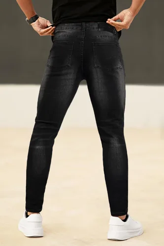 Vista 3 de Gingtto jeans entallados elásticos para hombre, de corte ajustado, rasgados, gastados