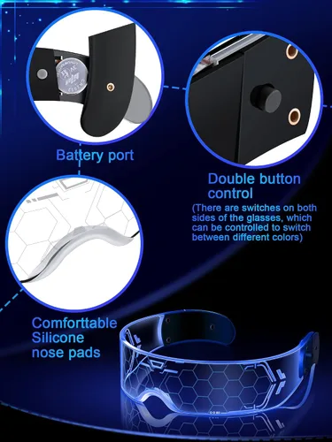 Vista 3 de TOODOO 4 pares de anteojos con visera LED, gafas futuristas luminosas para rave, 7 colores, 4 modos para club, fiesta de Navidad