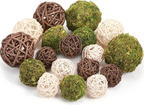 Vista 7 de Jetec 18 piezas de bolas decorativas para centros de mesa, bolas de musgo verde, cordón de mimbre y ratán, rellenos para cuencos decorativos