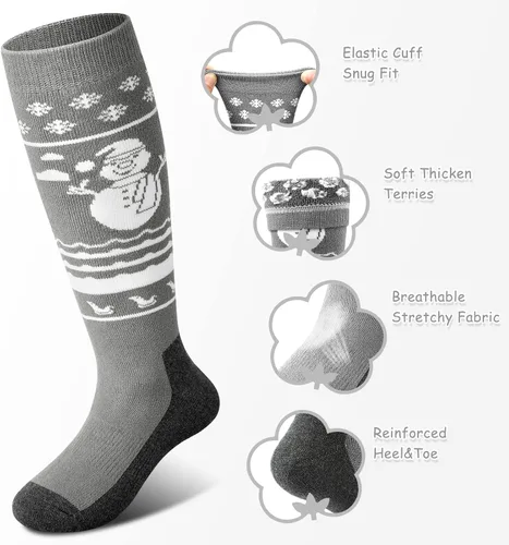 Vista 3 de Kids Ski Socks (2 Pair3 Pair) Thermal Thick OTC Snow Socks for Boys Girls Toddler Skiing Snowboard Skating Winter Sports