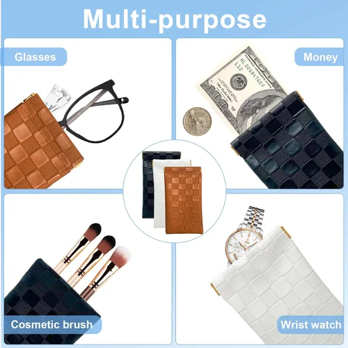 Vista 5 de Estuche para lentes de sol suaves para mujer, 4 piezas, portátil, con parte superior apretable, a cuadros