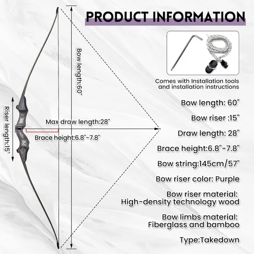 Vista 3 de OBTOUTDOOR Tiro con arco Arco largo desmontable de 60 pulgadas 20lbs-60lbs Arcos de caza tradicionales de madera para mano derecha para práctica