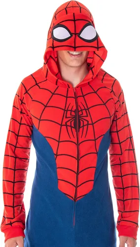 Vista 2 de Marvel Comics - Disfraz clásico de Spiderman para hombre, traje de pijama de una sola pieza