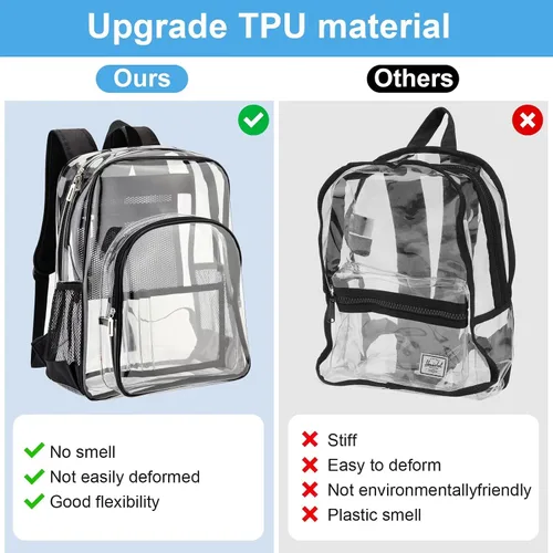 Vista 3 de Mochila transparente de TPU, mochila transparente grande aprobada para estadios, mochila transparente resistente para estadio, trabajo, viajes