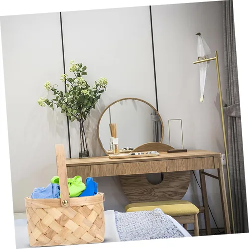 Vista 7 de Cabilock Cesta de Pascua Cesta de mano simple Cesta de picnic Astillas de madera tejida Cesta de almacenamiento de virutas de madera Cesta