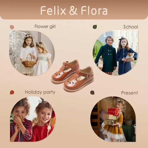 Vista 5 de Felix & Flora - Zapatos planos de vestir estilo Mary Jane para niña pequeña, zapatillas de ballet para niña, zapatos para fiestas y escuela