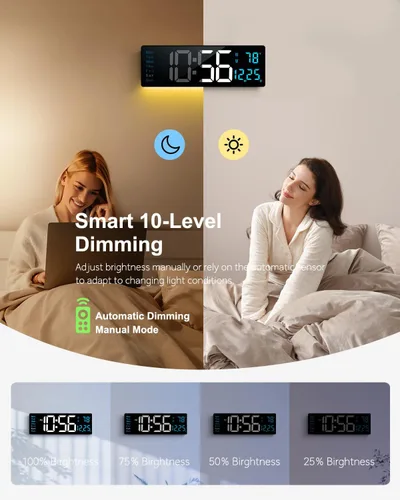 Vista 4 de Reloj de pared digital, reloj digital de pantalla grande de 40 cm con luz nocturna, reloj de pared con DST, alarma, LED, fecha, semana, temperatura