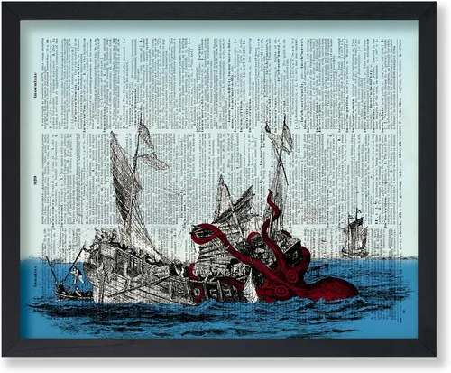 Vista 17 de Poster Master Póster de pulpo para parejas, póster de diccionario, arte Kraken, regalo romántico para él, ella, amantes, decoración náutica