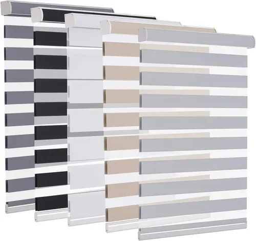 Vista 31 de MYshade Persianas enrollables de cebra opacas (85 %) con cordón para ventanas interiores, persianas de doble capa beige para dormitorio, baño, sala