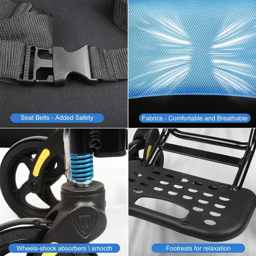 Vista 6 de Sillas de ruedas para adultos, ultraligeras (solo 19.4 libras), silla de transporte plegable y portátil con mango telescópico, sillas de ruedas