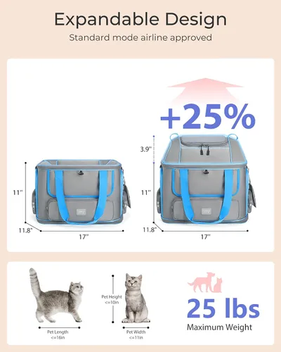 Vista 2 de Transportador expandible para perros y gatos: transportador de mascotas de lados suaves aprobado por aerolíneas, grande, pequeño, mediano, plegable