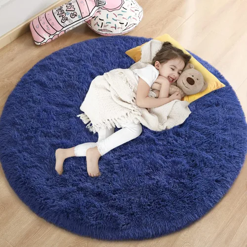 Vista 13 de Gifeas Alfombra redonda verde para dormitorio de niñas, alfombra circular esponjosa de 4 x 4 pies para decoración de habitación de niños, alfombra