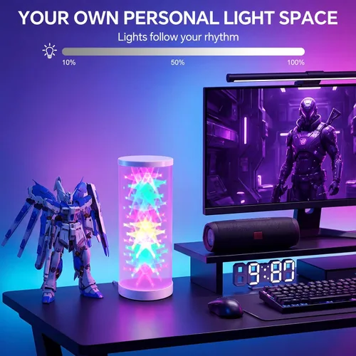 Vista 5 de WORLD WIN Prism Glow - Lámpara de mesa RGB – Luz nocturna inteligente que cambia de color para dormitorio, sala de estar y configuración