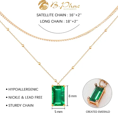 Vista 6 de BPHNE 14K Gold Plated Layering Necklaces Emerald Pendant Necklaces Dark Green Necklace for Women Layered Choker Necklace for Teen Girls Christmas