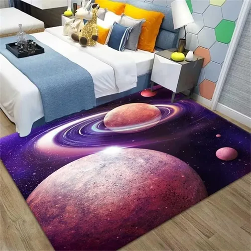 Vista 43 de Alfombra de espacio exterior para habitación de niños, 3 x 5 pies, alfombra Galaxy para dormitorio de niños, suave, antideslizante, sistema solar